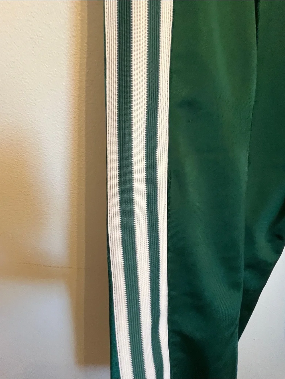 adidas Originals Emerald Green Satin Track Pants Cream Waistband Stripes Large